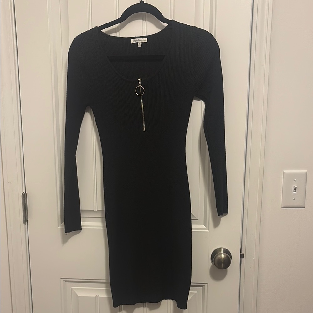 Charlotte Russe Black Ribbed Long Sleeve Bodycon Dress